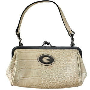 Vintage‎ GUESS Womens Mini Bag Snakeskin Cream Black Metal Kiss Lock 3.5in x 6in